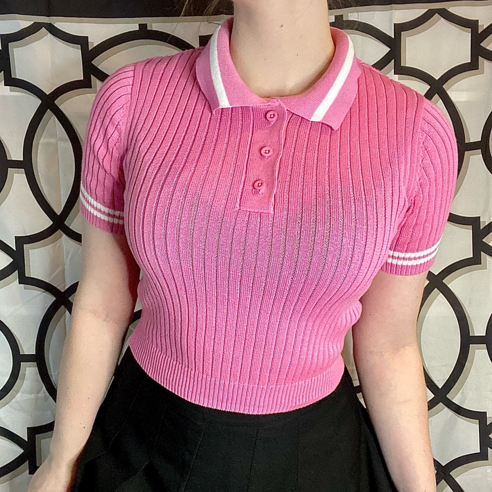 Tillys pink collared sweater crop top